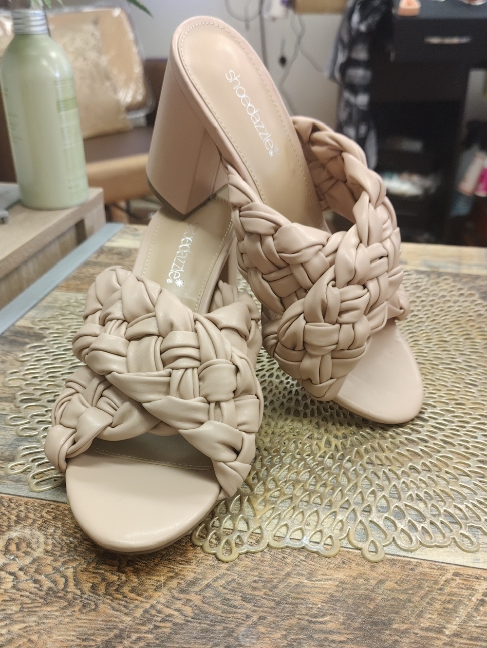 Shoe Dazzle Braided Block Heel Mule - Beige